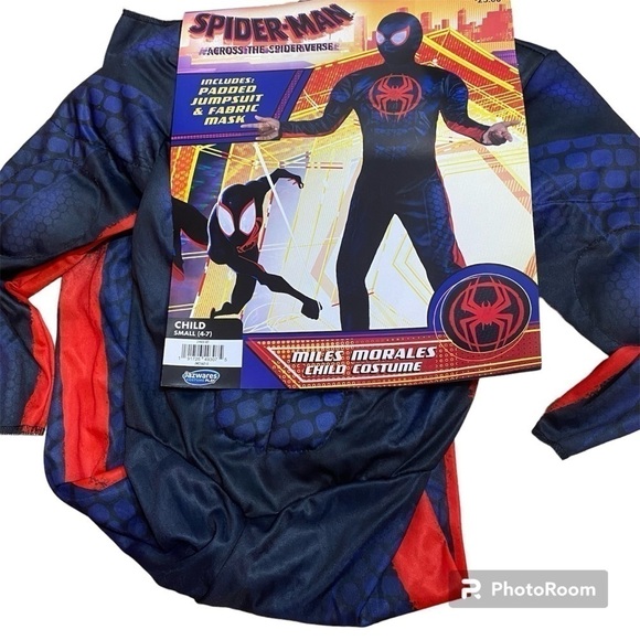 Spider-Man Miles Morales Costume NEW Small 4-7 Padded Jumpsuit & Mask Blue Red - Picture 1 of 6